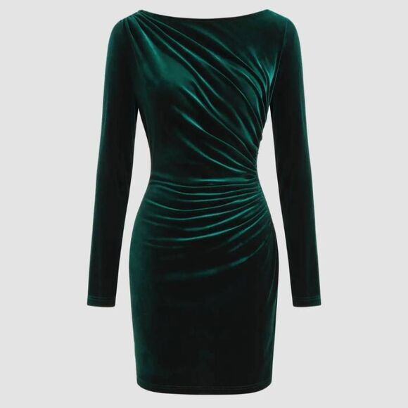 NWT Cider Velvet Boat Neck Ruched Mini Dress - Picture 1 of 9